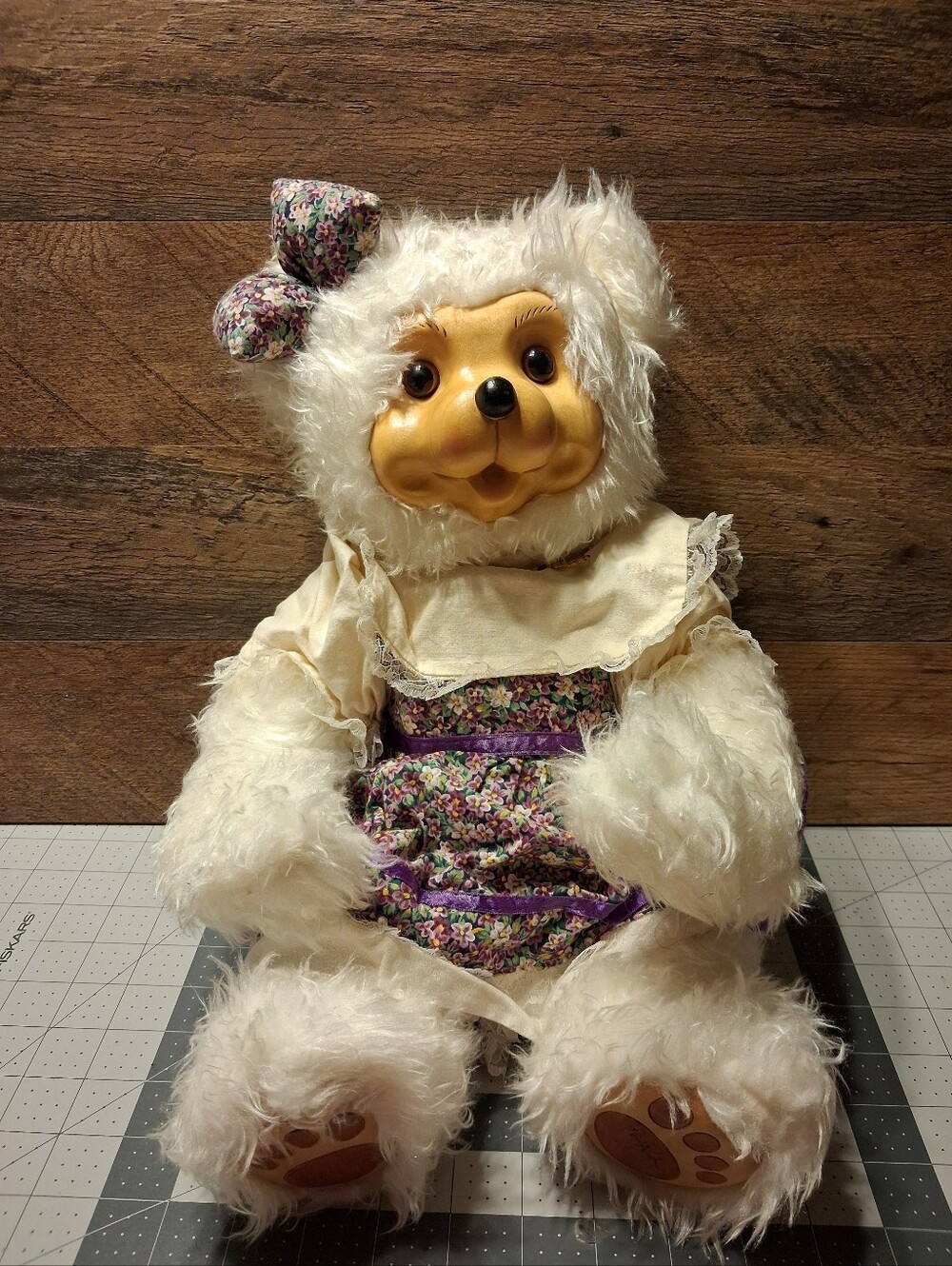 Robert Raikes White Teddy Bear Plush Floral Dress Bow